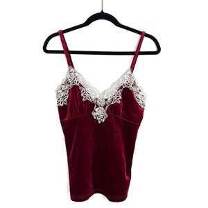 Rich Red Velvet Lace Trim Babydoll Empire Camisole Tank Top XL Coquette Holiday